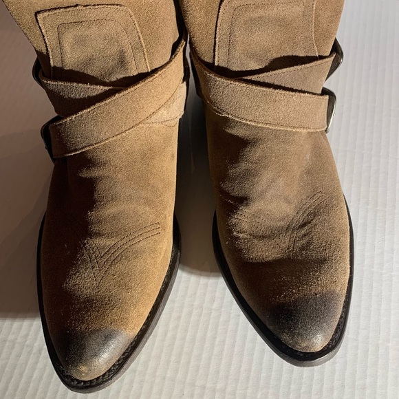 MATISSE SUEDE WESTERN, COWGIRL, BOHO BOOTS W/ ANKLE HARNESS & BUCKLES - Picture 11 of 16